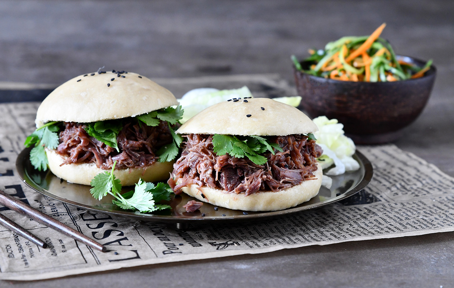 Bao with Shredded Beef in a BBQ Caramel Sauce