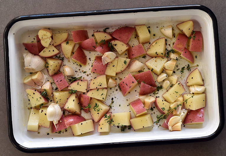 Oven-Baked Salmon and Potatoes in a Mustard Silan Sauce