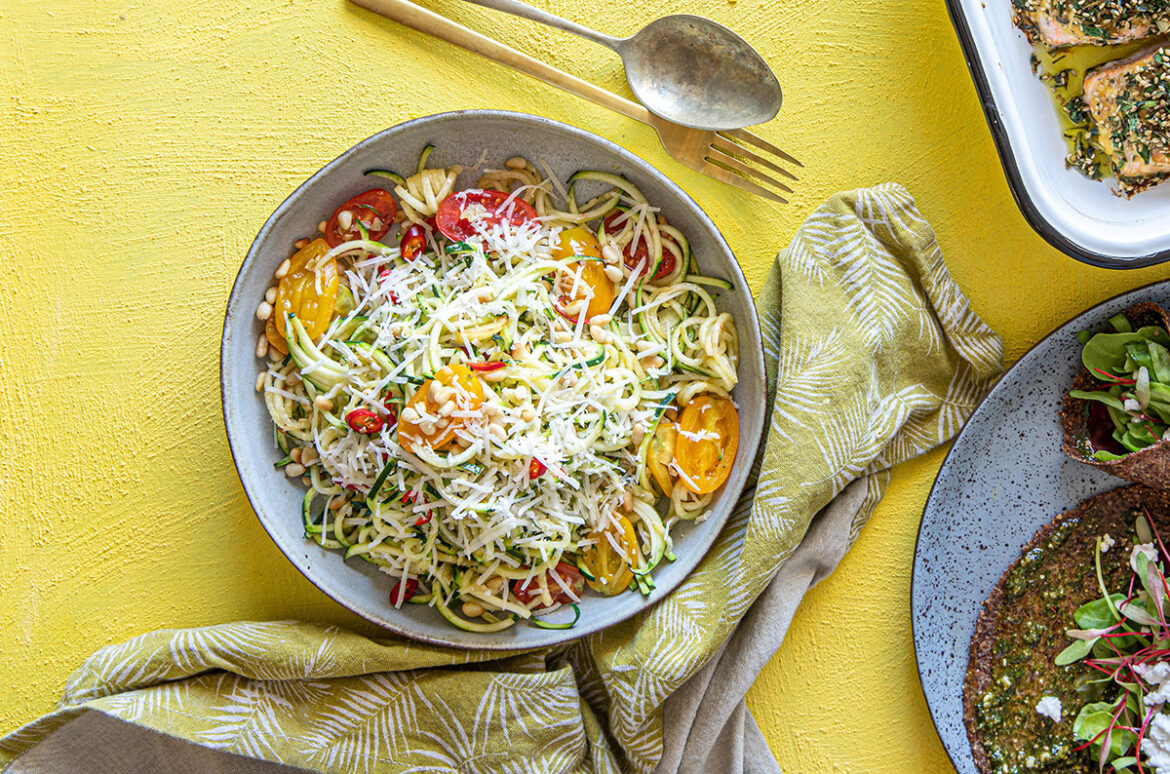 Zoodles with Blistered Tomatoes and Parmesan (Gluten-Free)